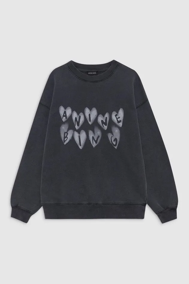 TShirts Sweatshirts Women ANINE BING Spencer Sweatshirt Hearts 8211 Washed Black