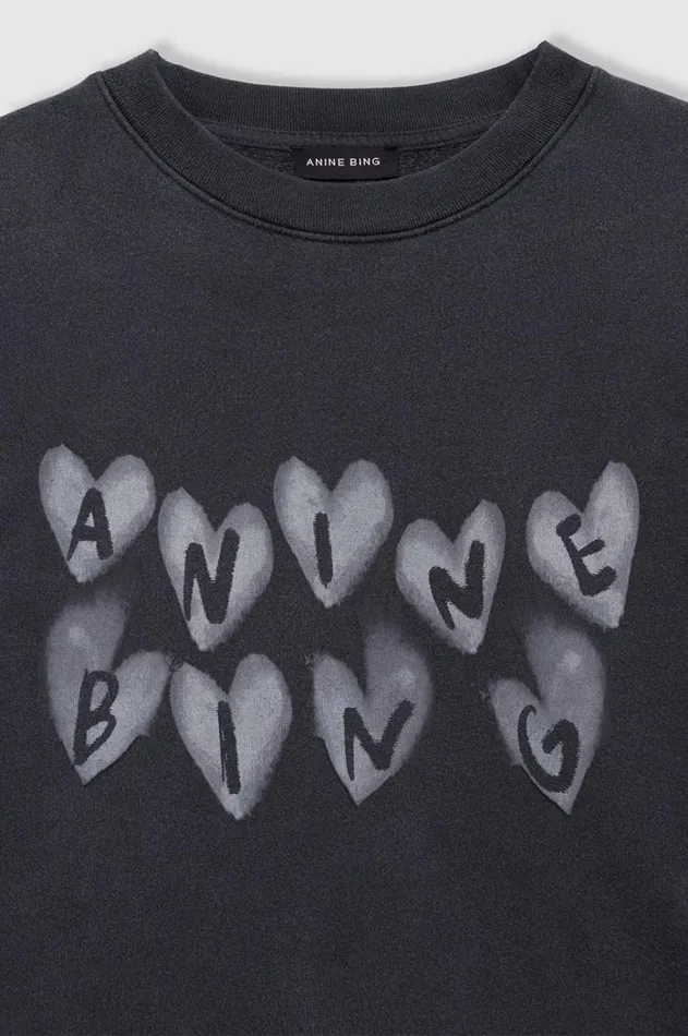 TShirts Sweatshirts Women ANINE BING Spencer Sweatshirt Hearts 8211 Washed Black