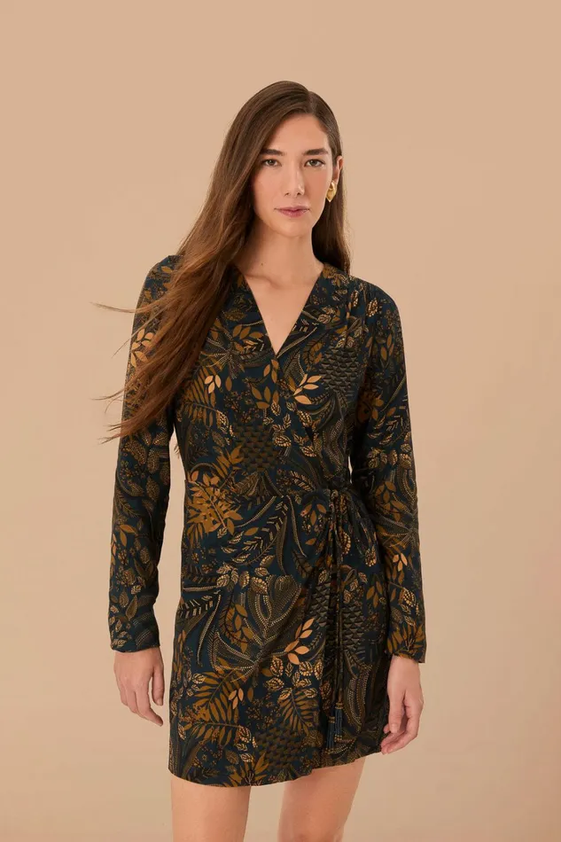 Teal Dotted Forest Lenzing Ecovero Viscose Wrap Mini Dress Women FARM Rio Mini Dresses Teal Dotted Forest Lenzing Ecovero Viscose Wrap Mini Dress Women FARM Rio Mini Dresses