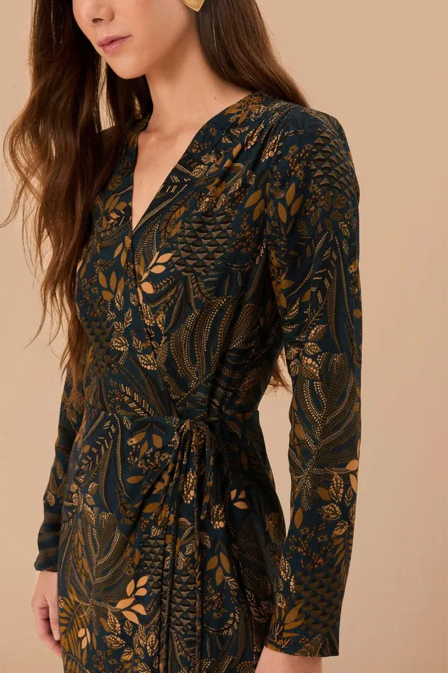 Teal Dotted Forest Lenzing Ecovero Viscose Wrap Mini Dress Women FARM Rio Mini Dresses Teal Dotted Forest Lenzing Ecovero Viscose Wrap Mini Dress Women FARM Rio Mini Dresses