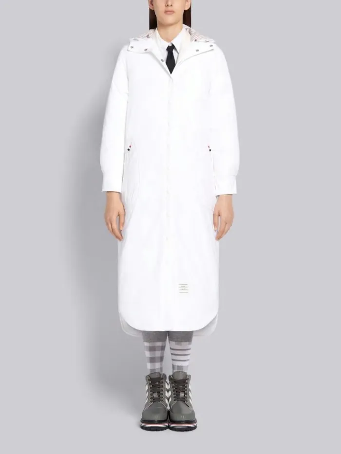 Tech Down Filled Poly Twill Hooded Shirtdress White Women Thom Browne Outerwear Tech Down Filled Poly Twill Hooded Shirtdress White Women Thom Browne Outerwear