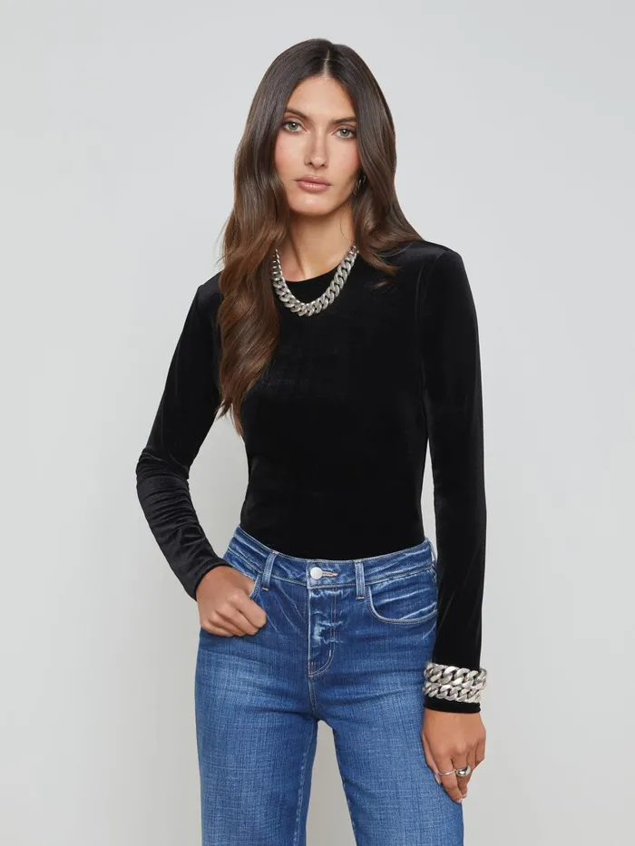 Tess Long Sleeve Tee Black Velvet Women L039Agence Tees