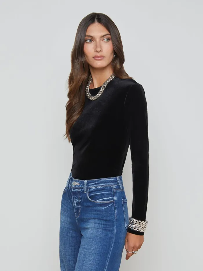 Tess Long Sleeve Tee Black Velvet Women L039Agence Tees Tess Long Sleeve Tee Black Velvet Women L039Agence Tees