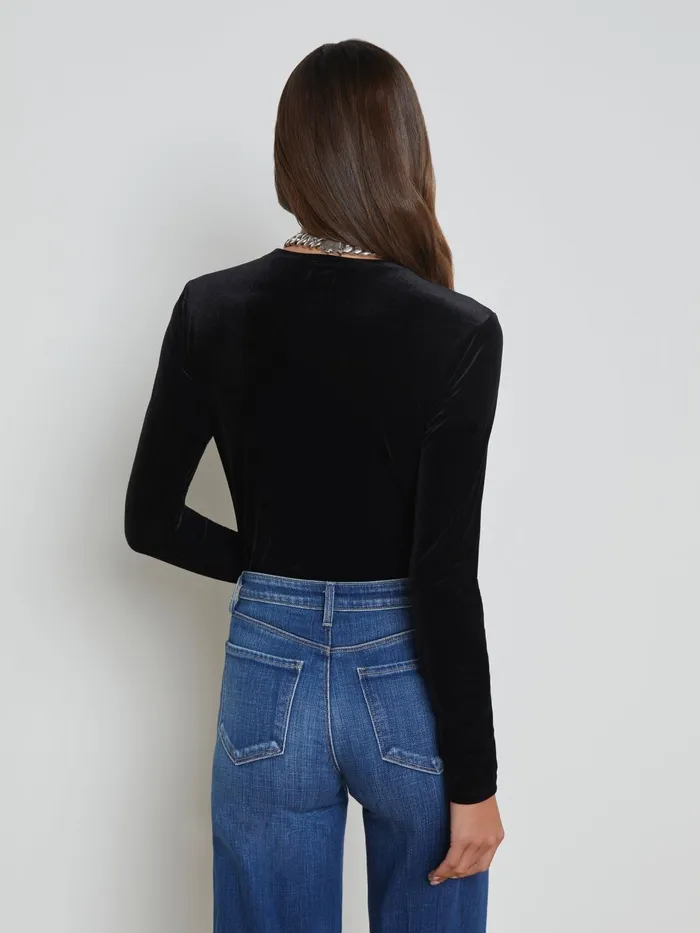 Tess Long Sleeve Tee Black Velvet Women L039Agence Tees Tess Long Sleeve Tee Black Velvet Women L039Agence Tees