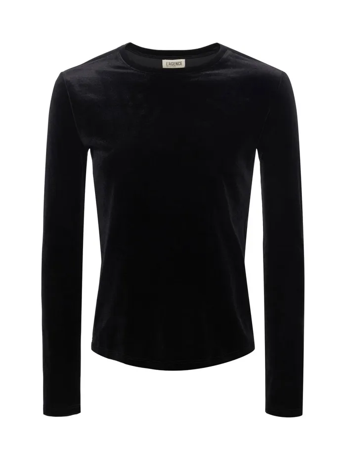 Tess Long Sleeve Tee Black Velvet Women L039Agence Tees Tess Long Sleeve Tee Black Velvet Women L039Agence Tees