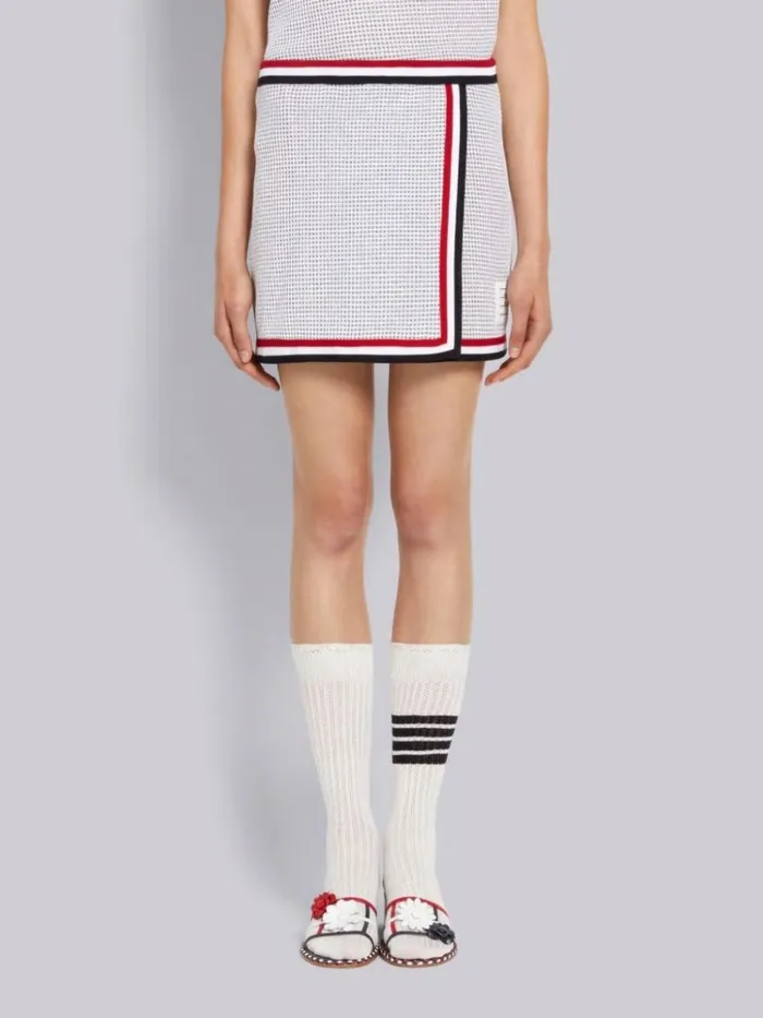 Textured Bicolor Cotton Check Stripe Framing Mini Wrap Skirt Light Grey Women Thom Browne Sweats