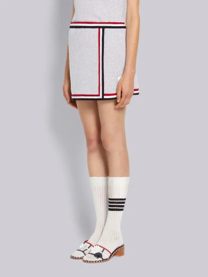 Textured Bicolor Cotton Check Stripe Framing Mini Wrap Skirt Light Grey Women Thom Browne Sweats
