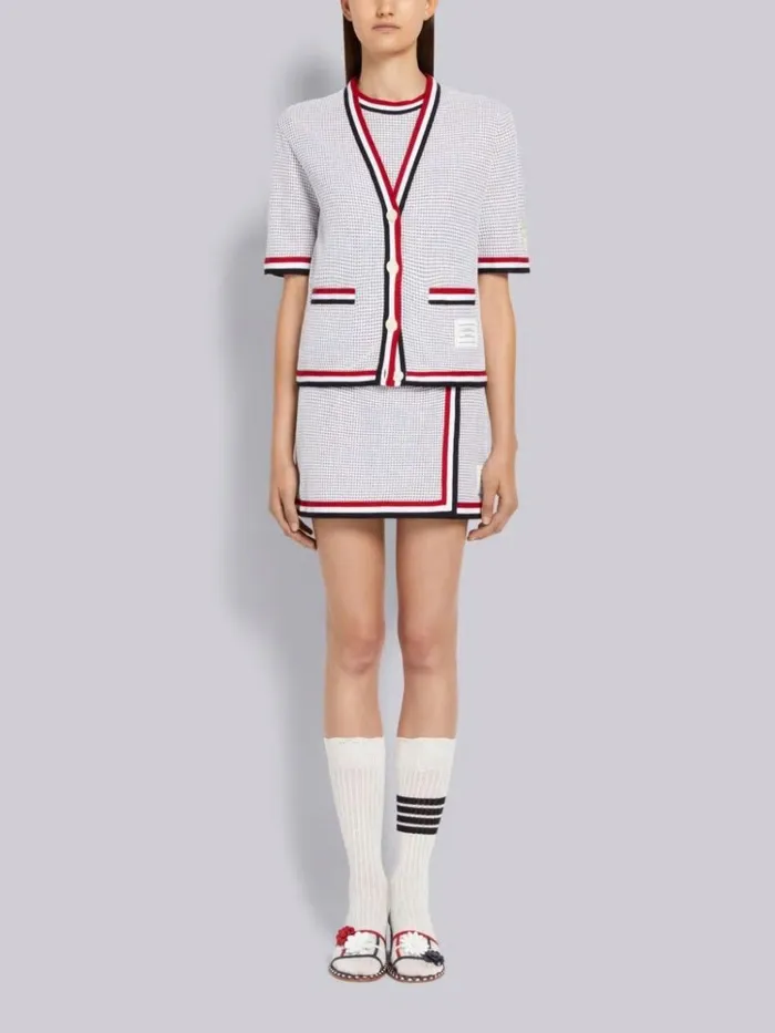 Textured Bicolor Cotton Check Stripe Framing Mini Wrap Skirt Light Grey Women Thom Browne Sweats