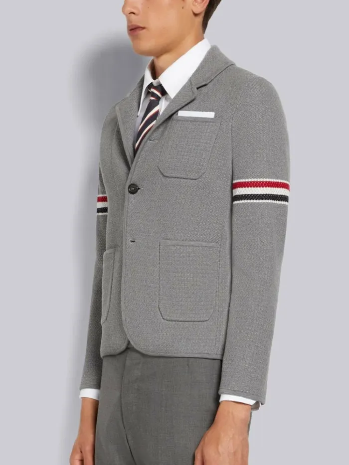 Textured Jacquard Stripe Armband Jacket Light Grey Men Thom Browne Jackets and Suiting