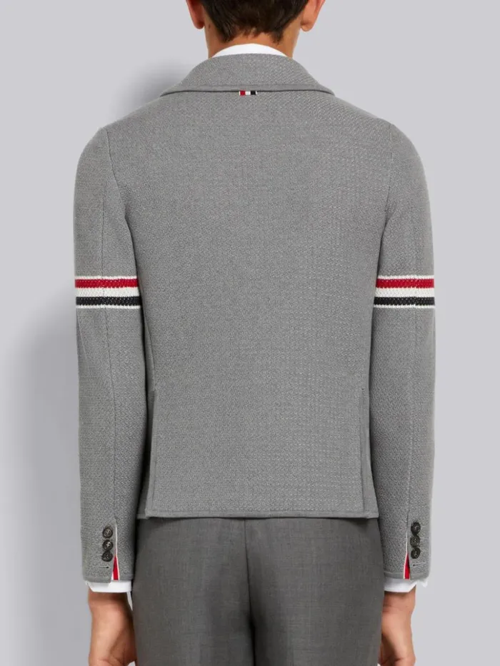 Textured Jacquard Stripe Armband Jacket Light Grey Men Thom Browne Jackets and Suiting