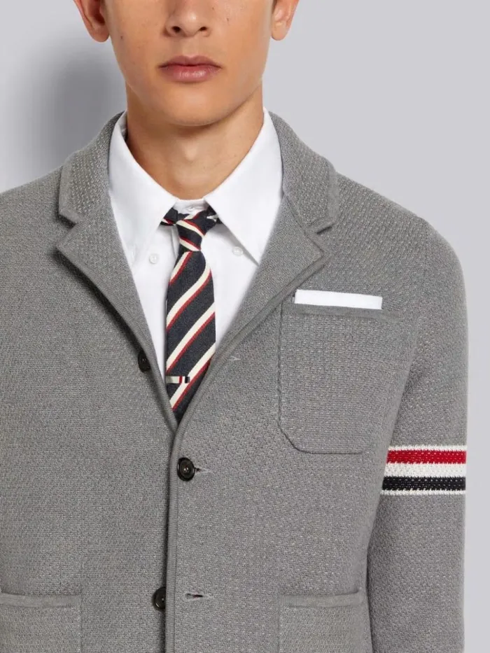 Textured Jacquard Stripe Armband Jacket Light Grey Men Thom Browne Jackets and Suiting