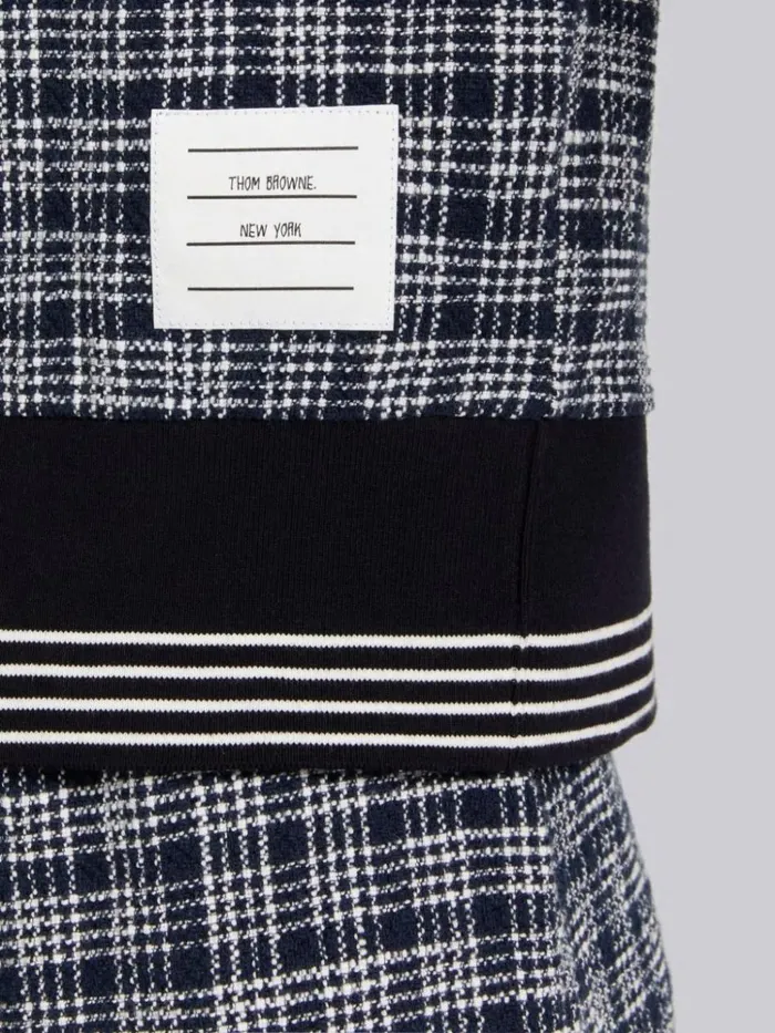 Textured Micro 4bar Check Cotton Tweed Rib Cuff Polo Navy Women Thom Browne Tshirts and Polos