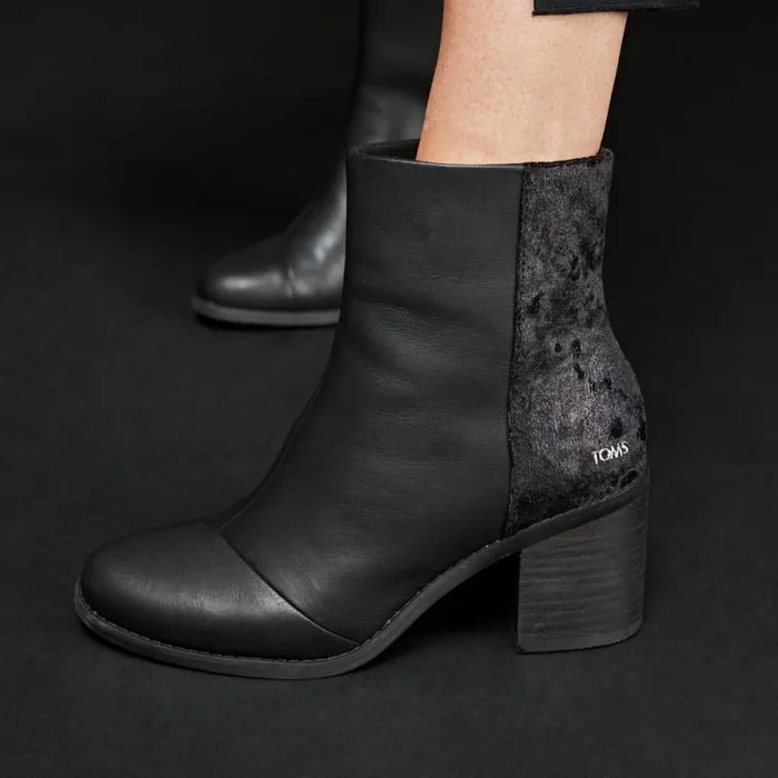 Toms Boots and Booties Evelyn Heeled Boot Leather Black Plush Foil 8211 Women Toms Boots and Booties Evelyn Heeled Boot Leather Black Plush Foil 8211 Women