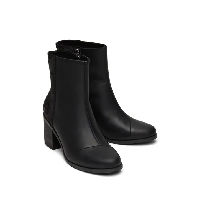 Toms Boots and Booties Evelyn Heeled Boot Leather Black Plush Foil 8211 Women Toms Boots and Booties Evelyn Heeled Boot Leather Black Plush Foil 8211 Women