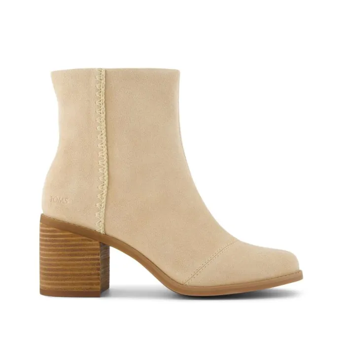 Toms Boots and Booties Evelyn Heeled Boot Natural Suede Deco Stitch 8211 Women