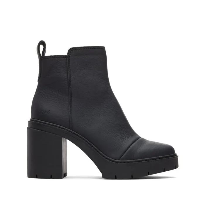 Toms Boots and Booties Rya Heeled Boot All Black Leather 8211 Women