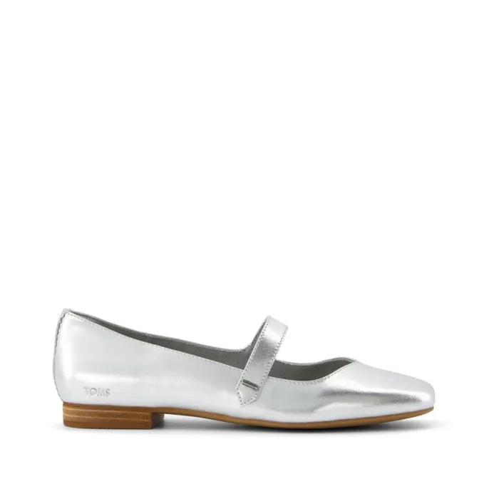 Toms Flats and Loafers Bianca Flat Silver Metallic Leather 8211 Women
