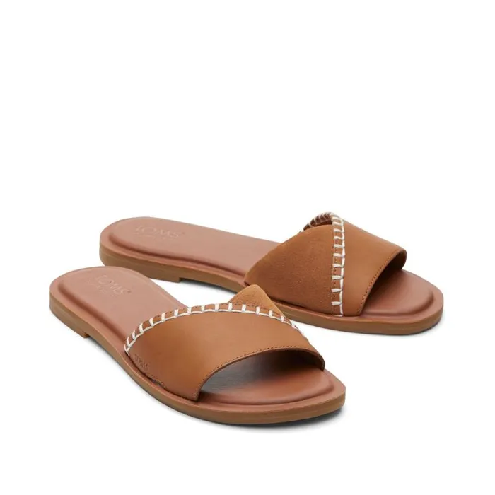 Toms Mules and Slides Shea Slide Sandal Tan Leather 8211 Women Toms Mules and Slides Shea Slide Sandal Tan Leather 8211 Women