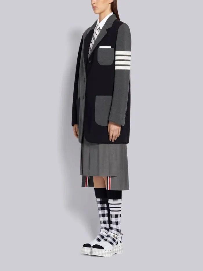 Tonal Grey Cotton Double Face Pique Funmix Narrow Shoulder 4bar Sack Jacket Multi Seasonal Women Thom Browne Outerwear