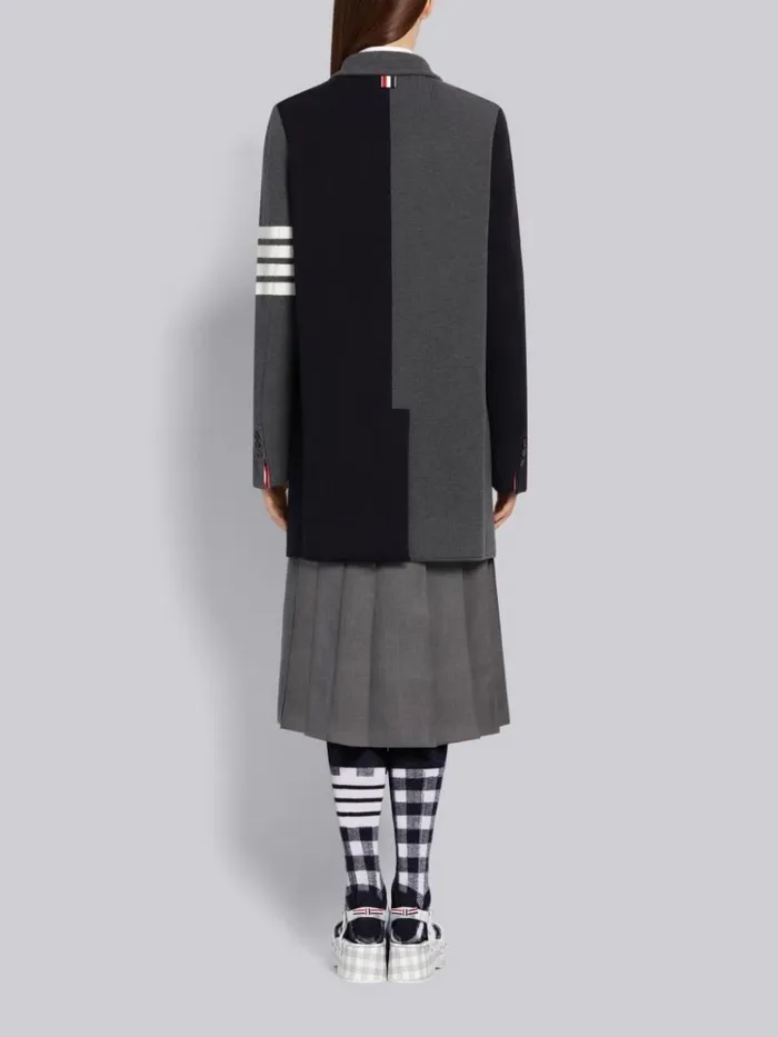 Tonal Grey Cotton Double Face Pique Funmix Narrow Shoulder 4bar Sack Jacket Multi Seasonal Women Thom Browne Outerwear