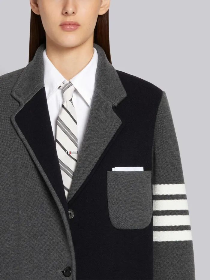 Tonal Grey Cotton Double Face Pique Funmix Narrow Shoulder 4bar Sack Jacket Multi Seasonal Women Thom Browne Outerwear