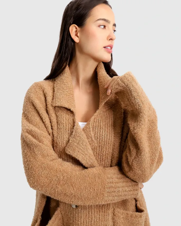 Tops Belle and Bloom Women Born To Run Sustainable Sweater Coat 8211 Light Camel