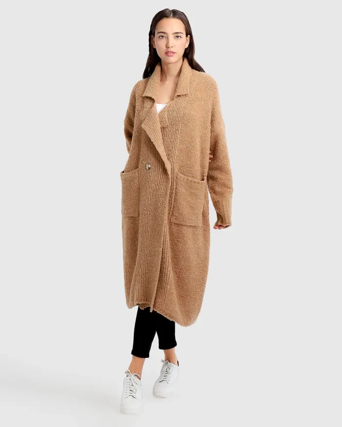 Tops Belle and Bloom Women Born To Run Sustainable Sweater Coat 8211 Light Camel