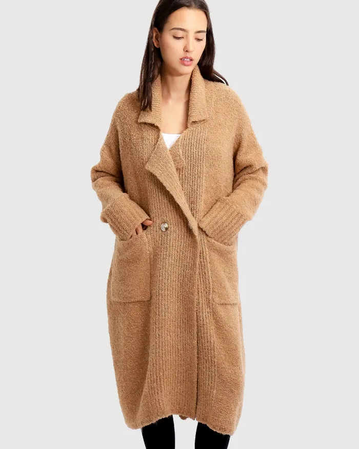 Tops Belle and Bloom Women Born To Run Sustainable Sweater Coat 8211 Light Camel