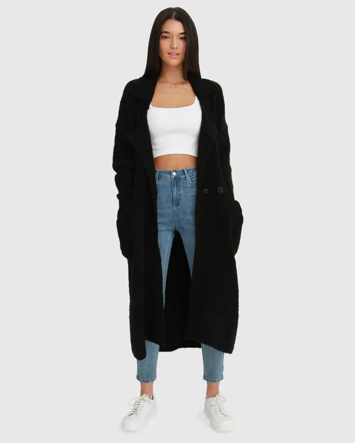 Tops Born To Run Sustainable Sweater Coat 8211 Black 8211 Belle and Bloom Women