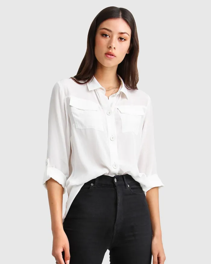 Tops Eclipse Rolled Sleeve Blouse 8211 Cream 8211 Belle and Bloom Women