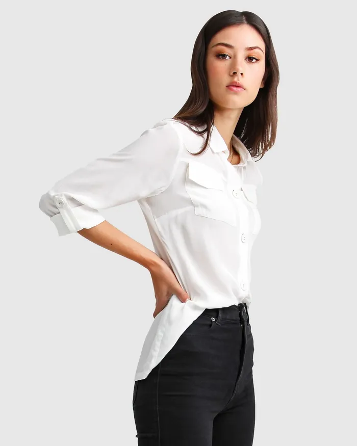 Tops Eclipse Rolled Sleeve Blouse 8211 Cream 8211 Belle and Bloom Women