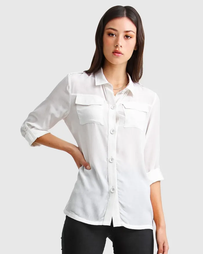 Tops Eclipse Rolled Sleeve Blouse 8211 Cream 8211 Belle and Bloom Women