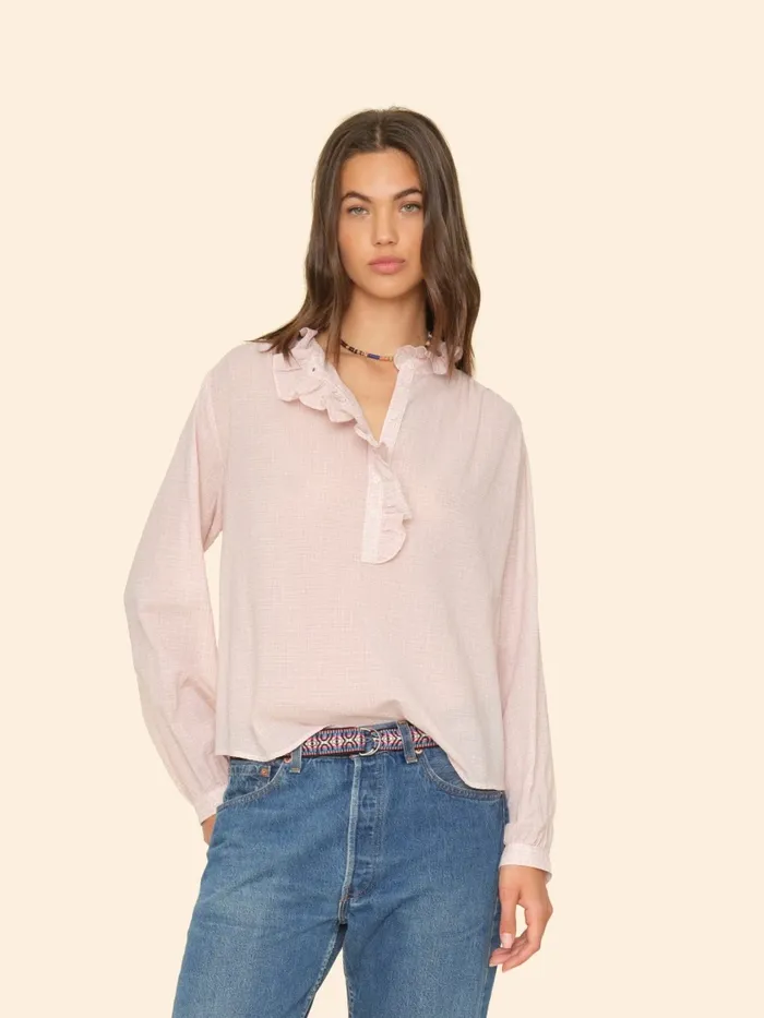 Tops XRENA Women Rose Petal Caspian Plaid Top Tops XRENA Women Rose Petal Caspian Plaid Top