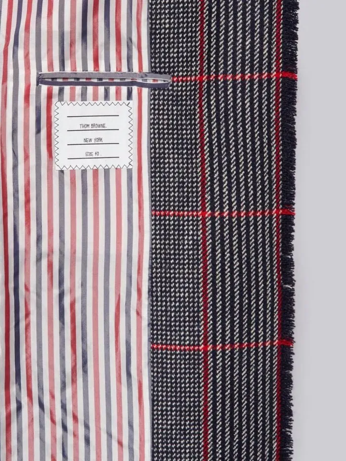 Tricolor Oversized Check Hunting Wool Tweed Frayed Wide Lapel Overcoat Rwbwht Women Thom Browne Outerwear