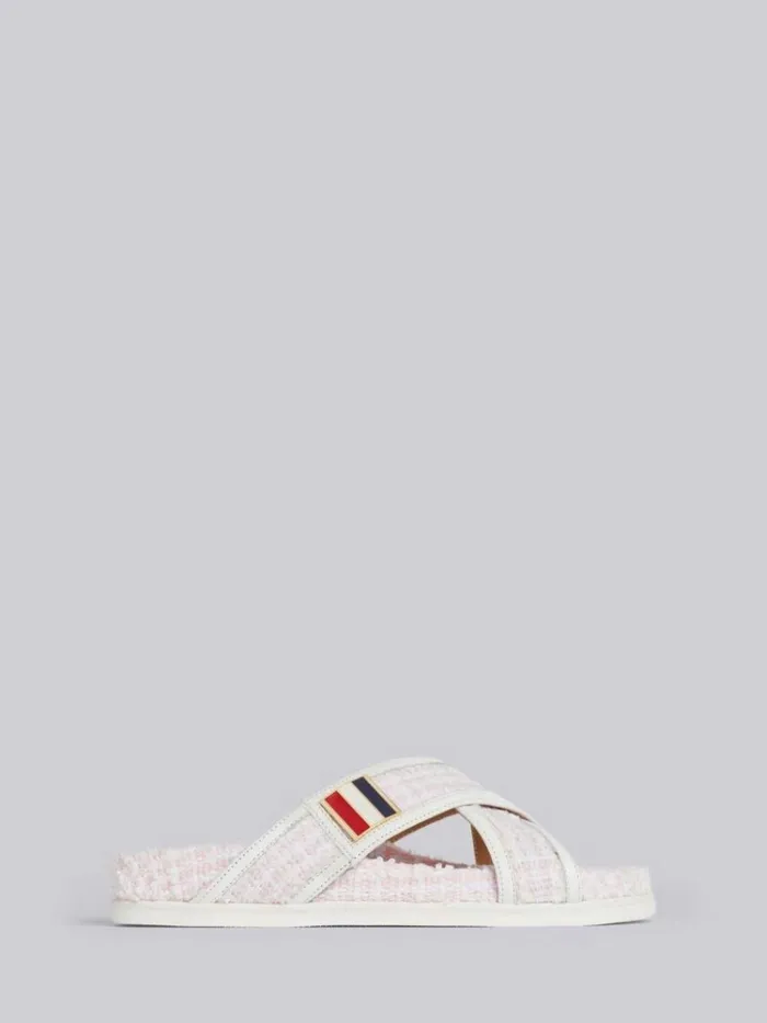 Tweed Enamel Buckle Criss Cross Sandal Light Pink Women Thom Browne Slippers and Sandals Tweed Enamel Buckle Criss Cross Sandal Light Pink Women Thom Browne Slippers and Sandals
