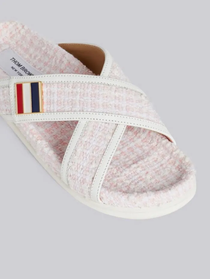 Tweed Enamel Buckle Criss Cross Sandal Light Pink Women Thom Browne Slippers and Sandals