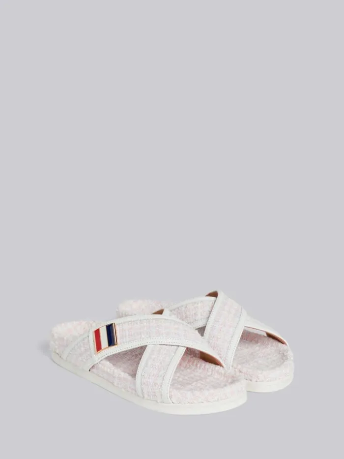 Tweed Enamel Buckle Criss Cross Sandal Light Pink Women Thom Browne Slippers and Sandals
