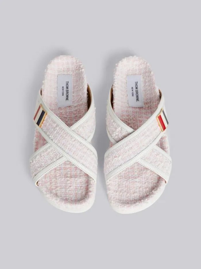 Tweed Enamel Buckle Criss Cross Sandal Light Pink Women Thom Browne Slippers and Sandals