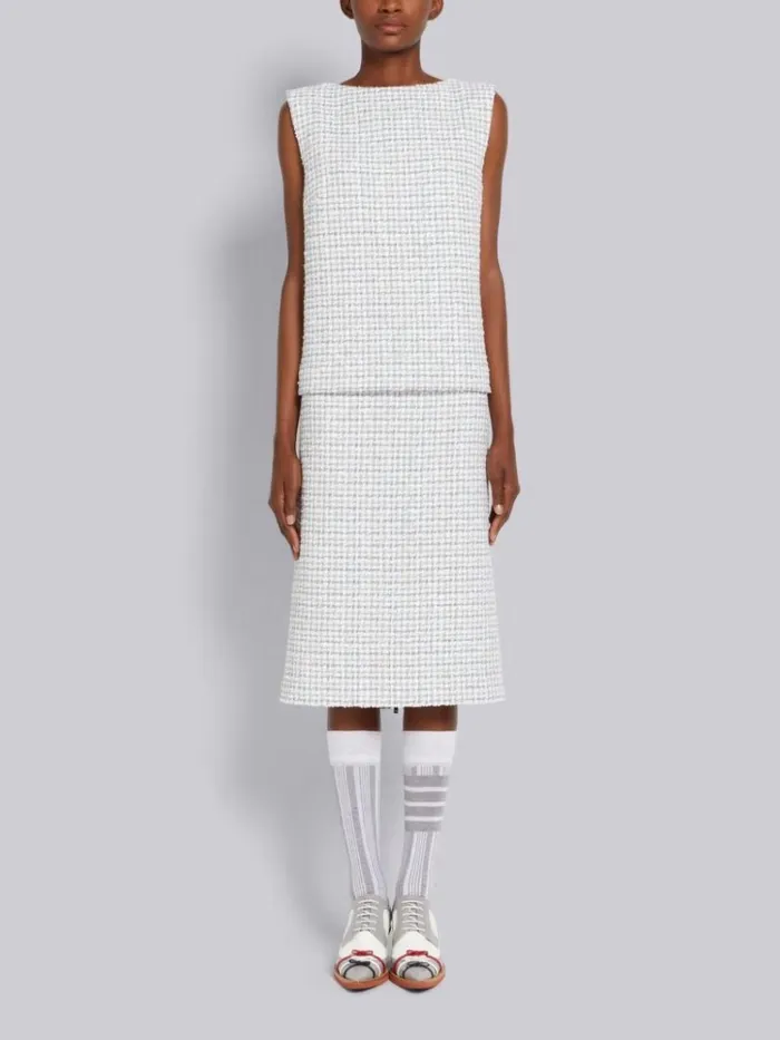 Tweed Low Rise Mid Calf Pencil Skirt Medium Grey Women Thom Browne Skirts