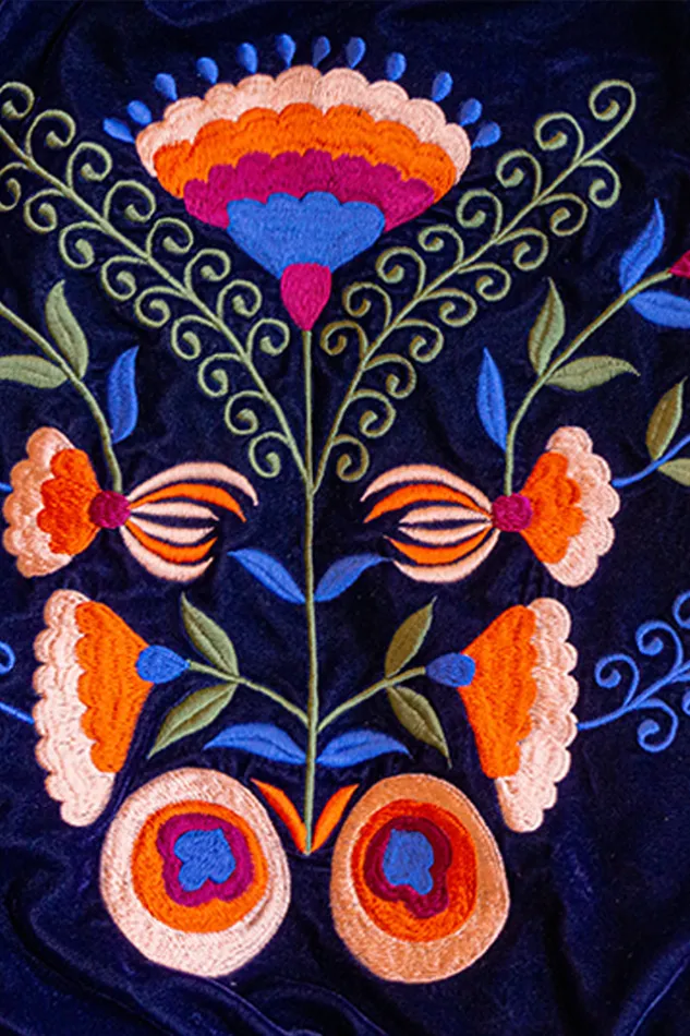 Twilight Blue Velvetine Embroidered Bomber Jacket Twilight Blue Velvetine Embroidered Bomber Jacket
