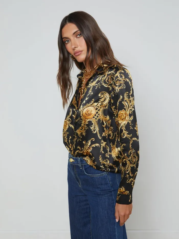 Tyler Silk Blouse Blackgold Barocco Swirl Women L039Agence Blouses and Tops Tyler Silk Blouse Blackgold Barocco Swirl Women L039Agence Blouses and Tops