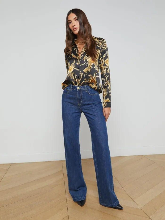 Tyler Silk Blouse Blackgold Barocco Swirl Women L039Agence Blouses and Tops Tyler Silk Blouse Blackgold Barocco Swirl Women L039Agence Blouses and Tops