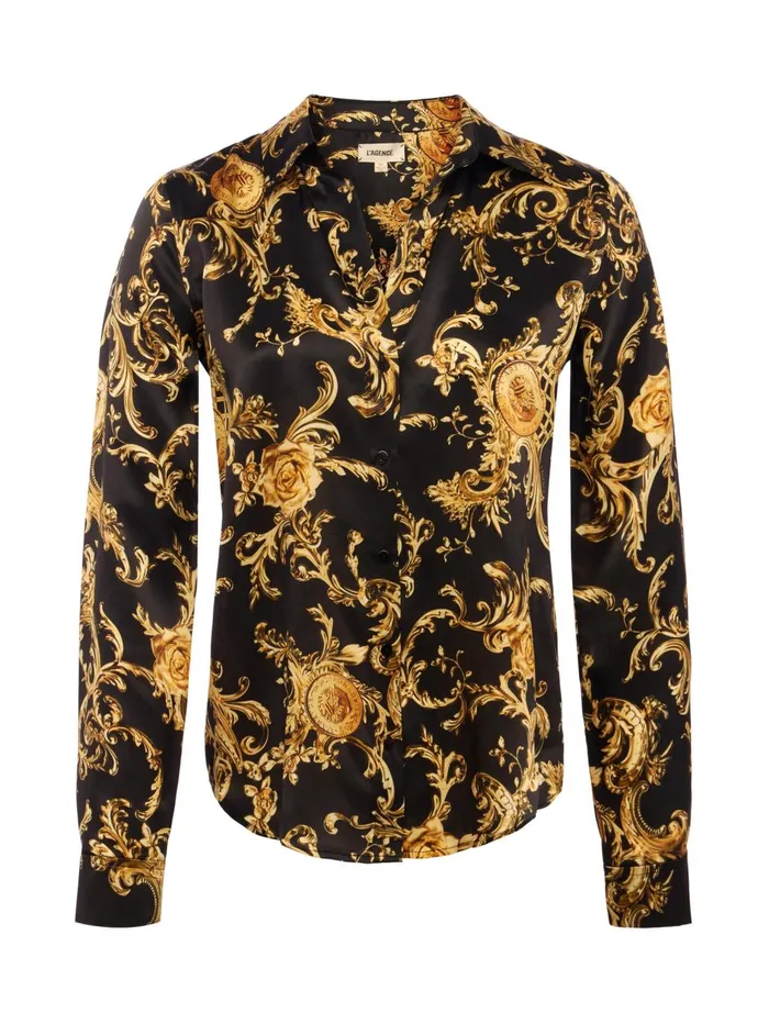 Tyler Silk Blouse Blackgold Barocco Swirl Women L039Agence Blouses and Tops Tyler Silk Blouse Blackgold Barocco Swirl Women L039Agence Blouses and Tops