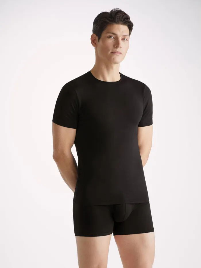 Underwear TShirts Men Derek Rose Underwear TShirt Alex Micro Modal Stretch Black