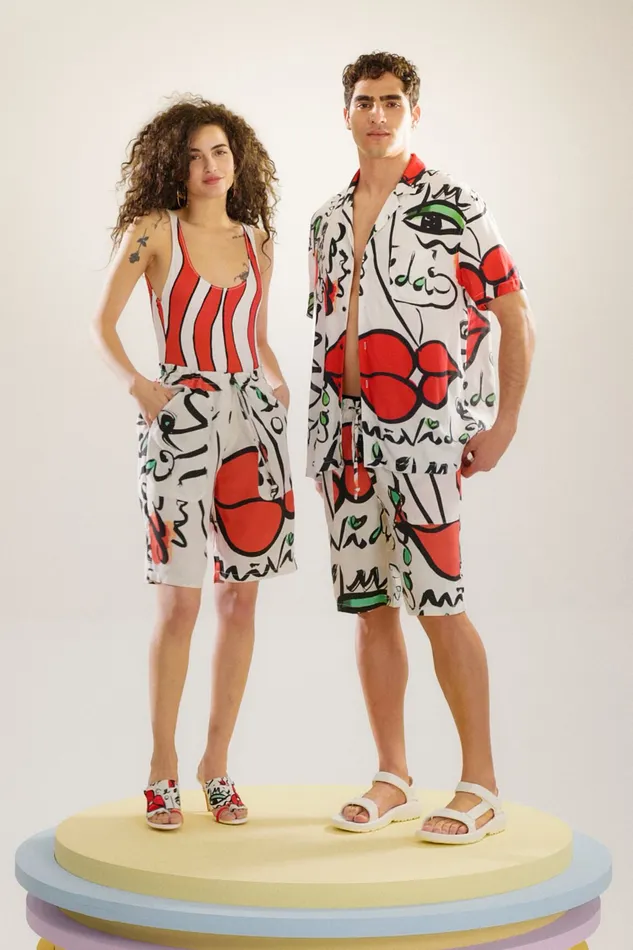 Unisex Bermudas With Drawstring And El Beso Print MensWomen Desigual Jeans and Pants