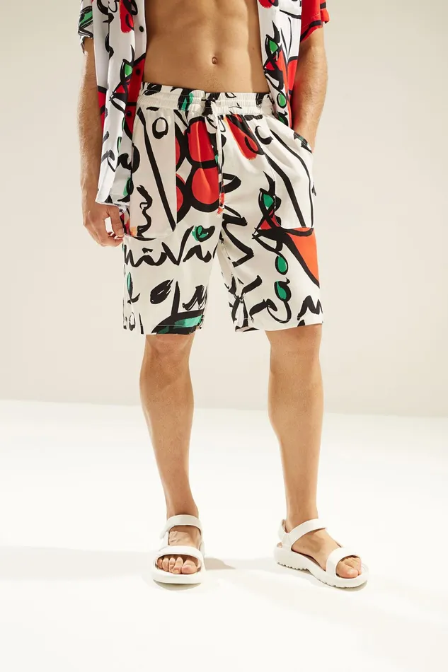 Unisex Bermudas With Drawstring And El Beso Print MensWomen Desigual Jeans and Pants