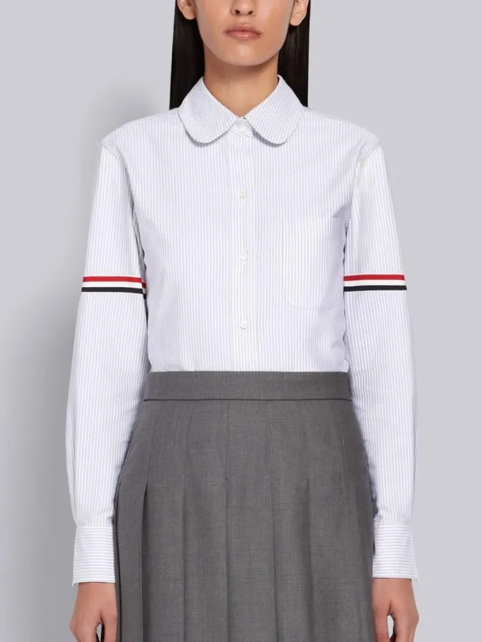 University Stripe Oxford Grosgrain Armband Long Sleeve Shirt Medium Grey Women Thom Browne Tops and Shirts University Stripe Oxford Grosgrain Armband Long Sleeve Shirt Medium Grey Women Thom Browne Tops and Shirts