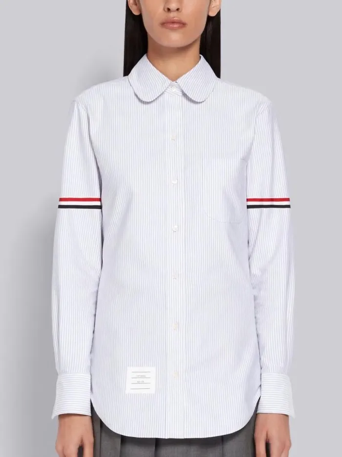 University Stripe Oxford Grosgrain Armband Long Sleeve Shirt Medium Grey Women Thom Browne Tops and Shirts