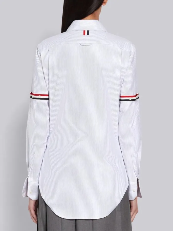 University Stripe Oxford Grosgrain Armband Long Sleeve Shirt Medium Grey Women Thom Browne Tops and Shirts