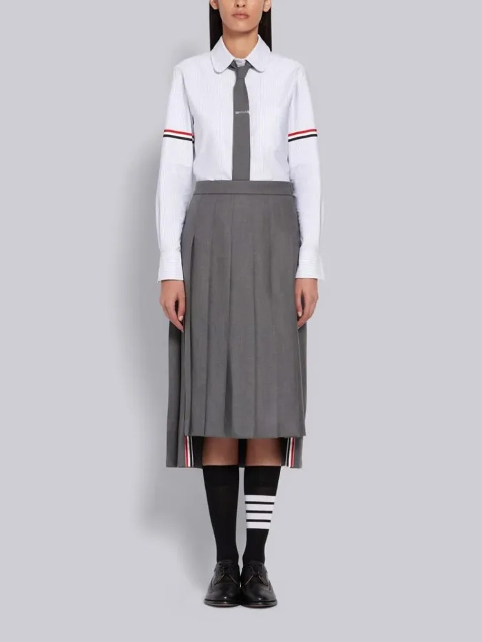 University Stripe Oxford Grosgrain Armband Long Sleeve Shirt Medium Grey Women Thom Browne Tops and Shirts